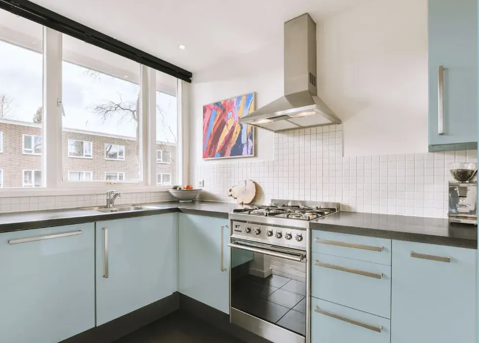 Benjamin Moore Dusky Blue kitchen cabinets