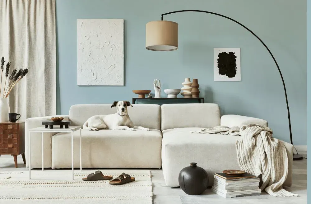 Benjamin Moore Dusky Blue cozy living room