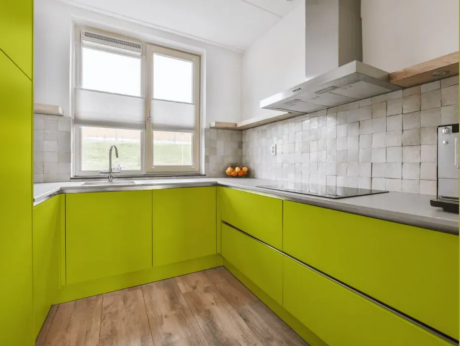 Benjamin Moore Eccentric Lime small kitchen cabinets