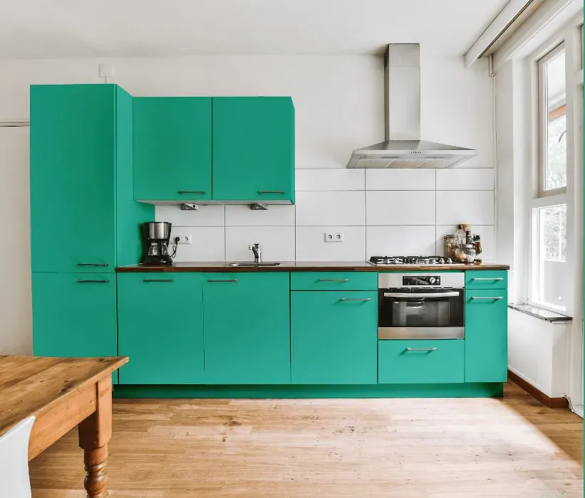 Benjamin Moore Egyptian Green kitchen cabinets