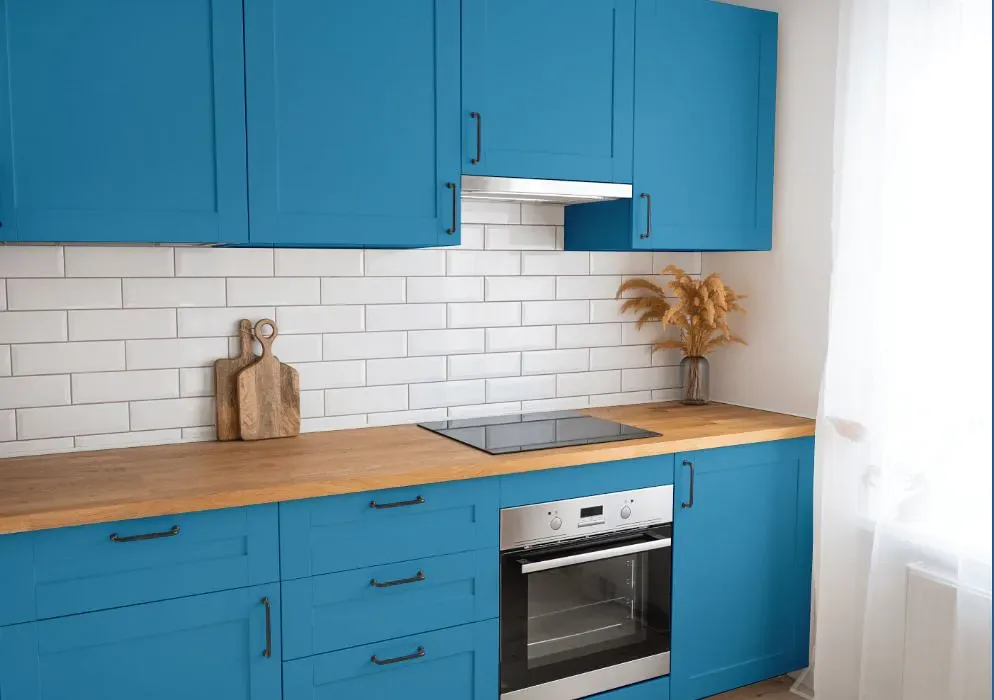 Benjamin Moore Electric Blue kitchen cabinets