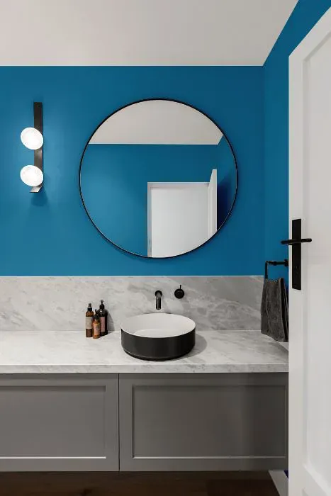 Benjamin Moore Electric Blue minimalist bathroom