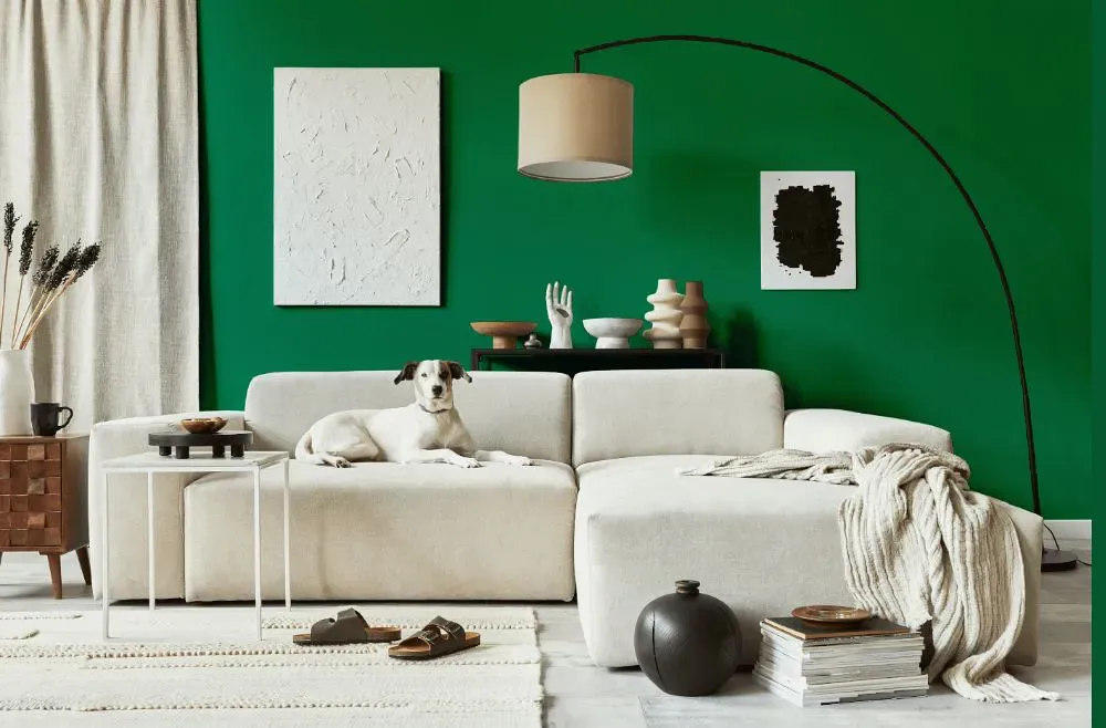 Benjamin Moore Emerald Isle cozy living room