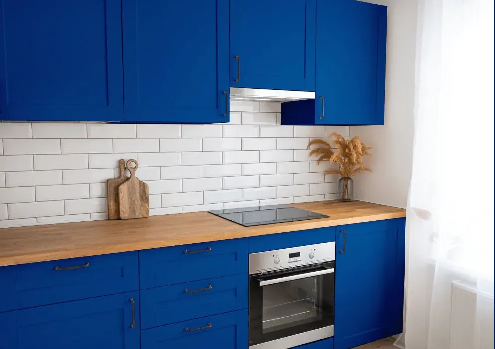 Benjamin Moore Evening Blue kitchen cabinets