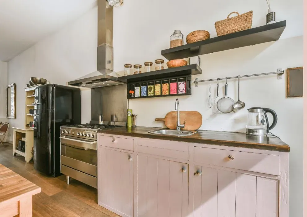 Benjamin Moore Fairest Pink kitchen cabinets