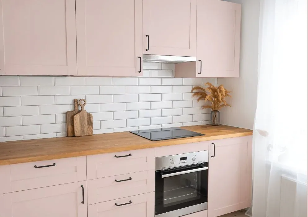 Benjamin Moore Fairest Pink kitchen cabinets