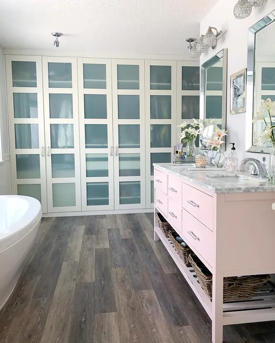 Benjamin Moore Fairest Pink bathroom vanity 