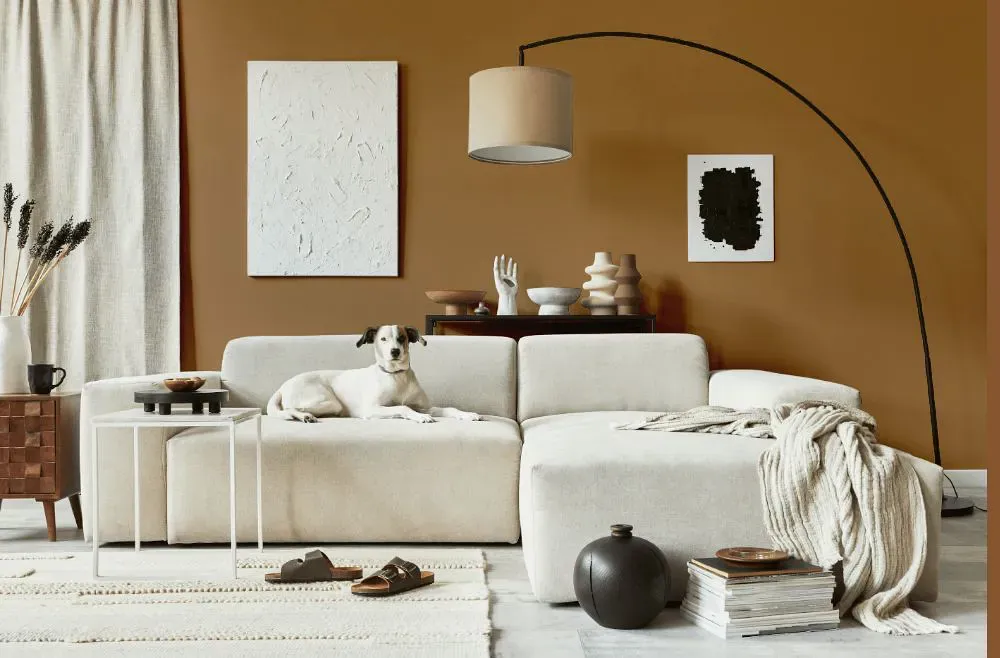 Benjamin Moore Fairmont Gold cozy living room