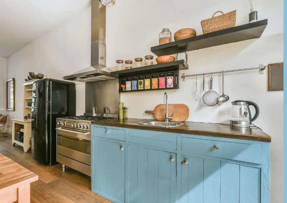 Benjamin Moore Fairview Blue kitchen cabinets