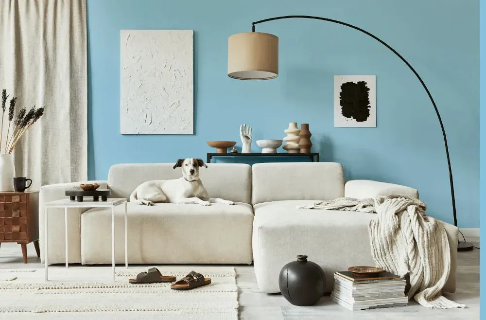Benjamin Moore Fairview Blue cozy living room