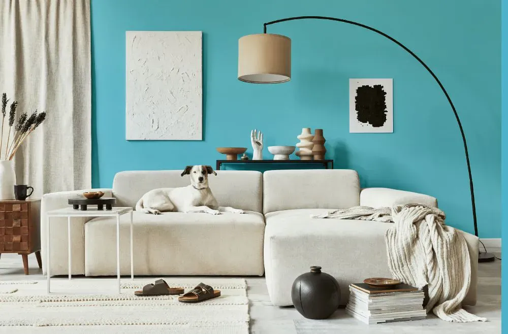 Benjamin Moore Fairy Tale Blue cozy living room