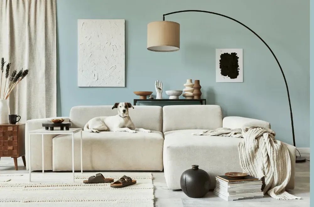 Benjamin Moore Fantasy Blue cozy living room