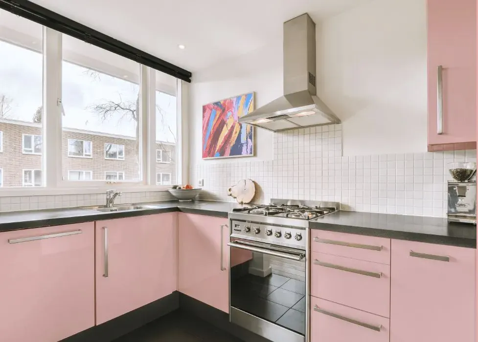 Benjamin Moore Fantasy Pink kitchen cabinets