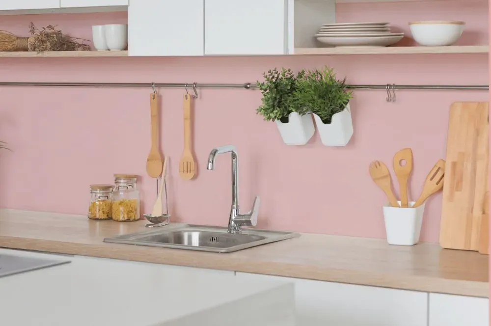 Benjamin Moore Fantasy Pink kitchen backsplash