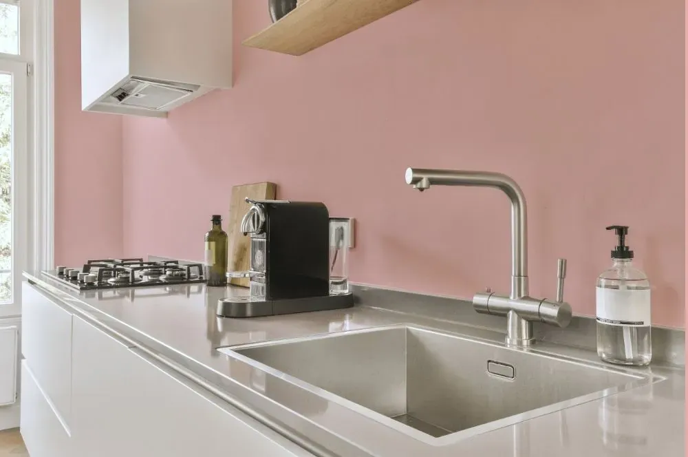 Benjamin Moore Fantasy Pink kitchen painted backsplash