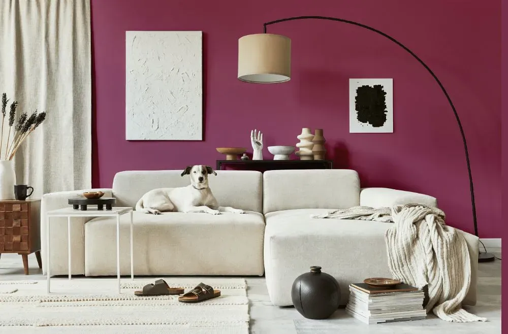 Benjamin Moore Fashion Rose cozy living room