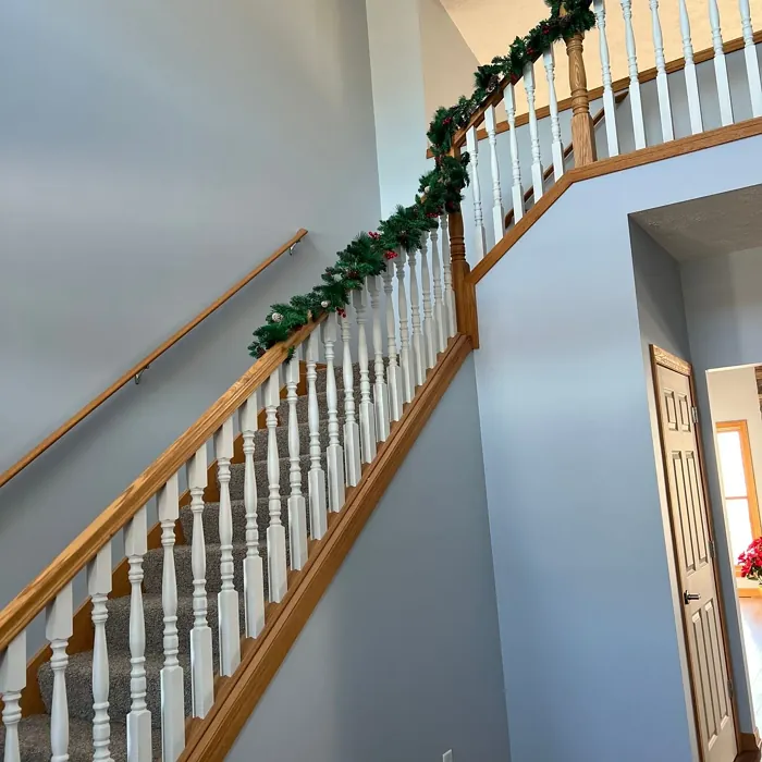 Benjamin Moore Feather Gray hallway 