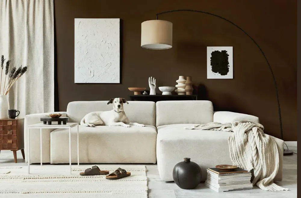 Benjamin Moore Ferret Brown cozy living room