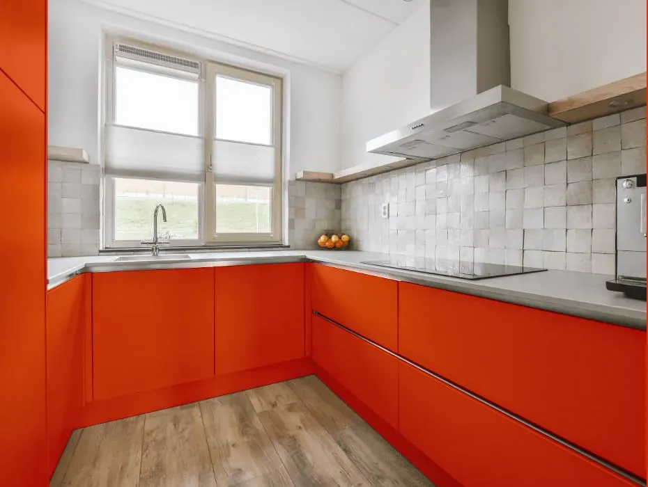 Benjamin Moore Festive Orange small kitchen cabinets