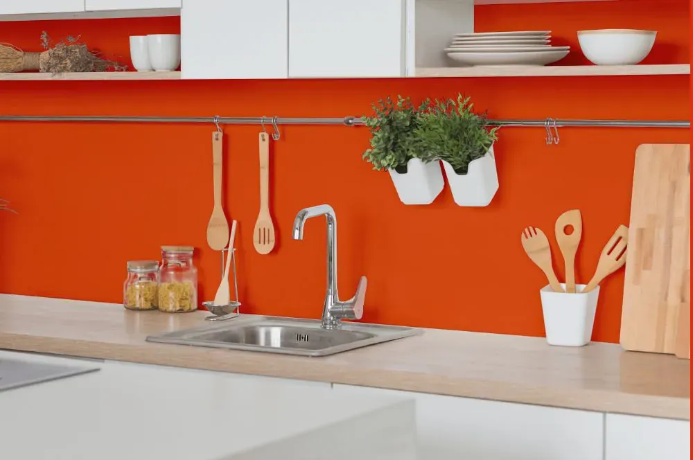 Benjamin Moore Festive Orange kitchen backsplash