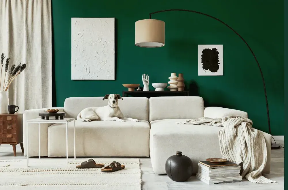 Benjamin Moore Fiddlehead Green cozy living room