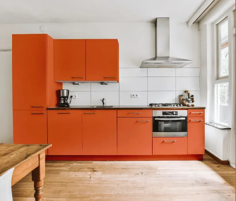 Benjamin Moore Fiesta Orange kitchen cabinets
