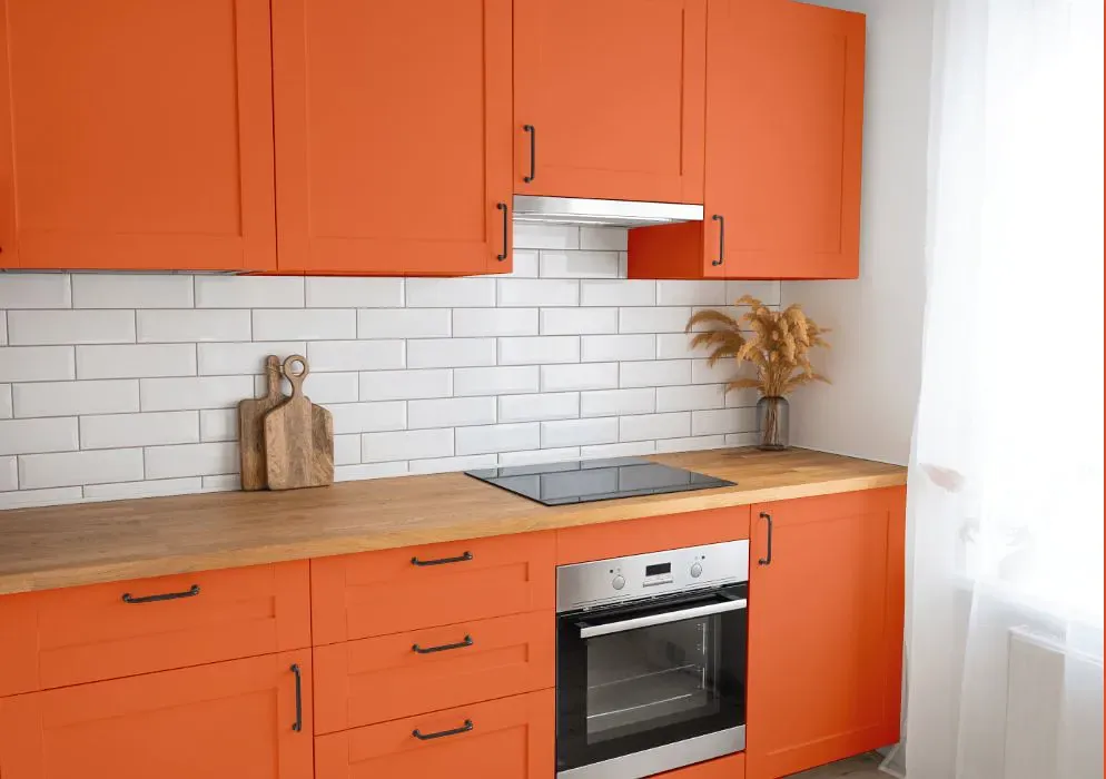 Benjamin Moore Fiesta Orange kitchen cabinets