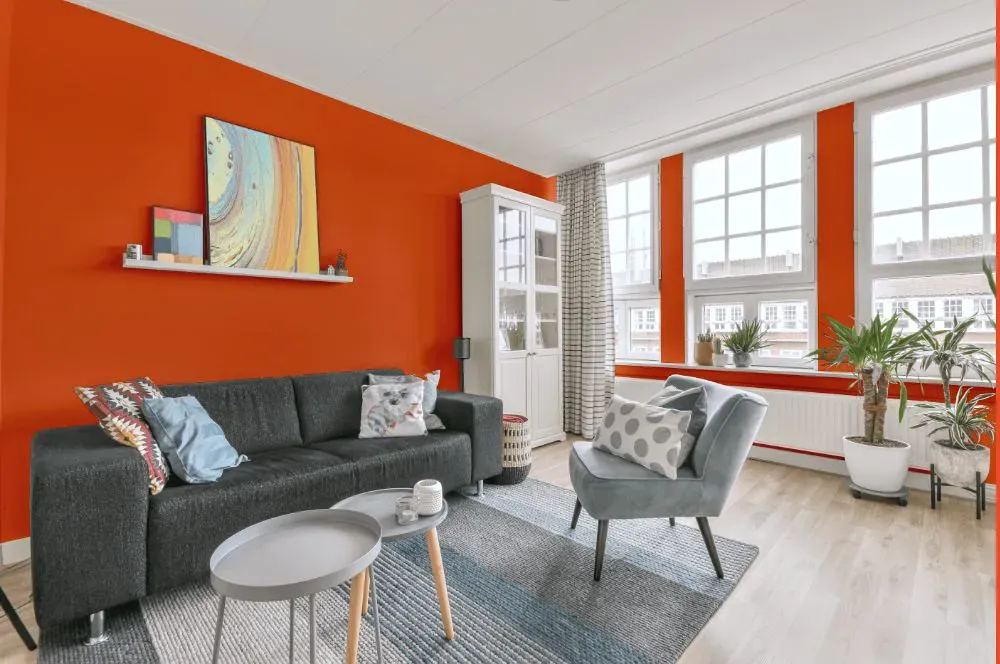 Benjamin Moore Fiesta Orange living room walls