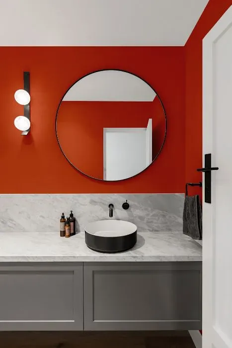Benjamin Moore Fireball Orange minimalist bathroom