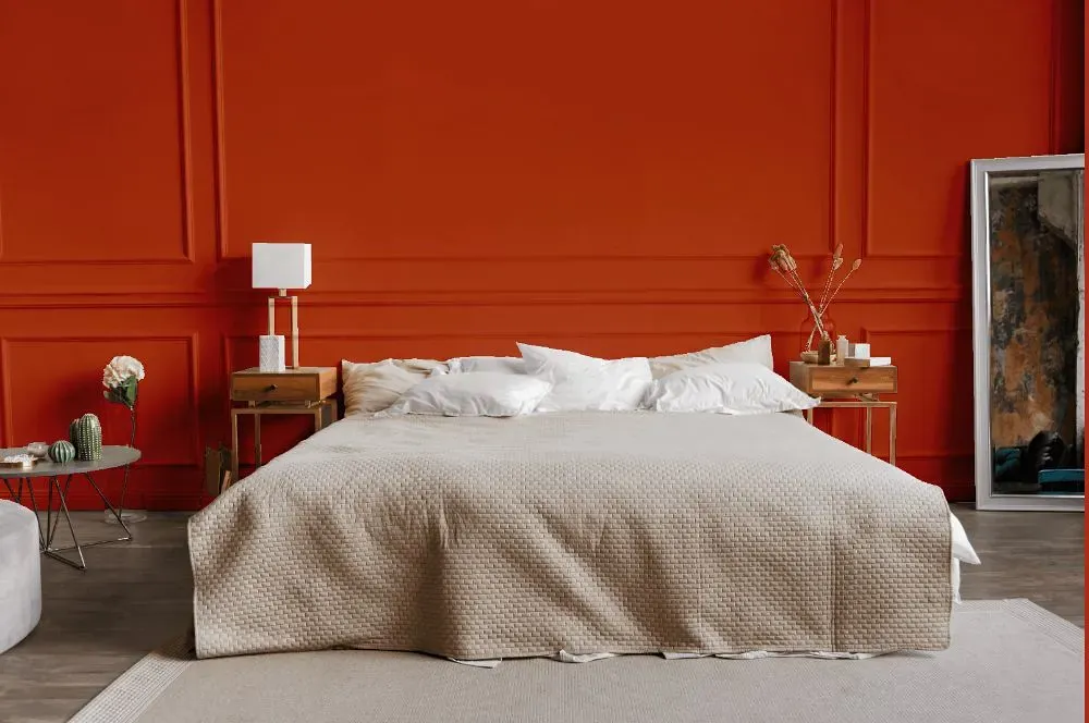 Benjamin Moore Fireball Orange bedroom
