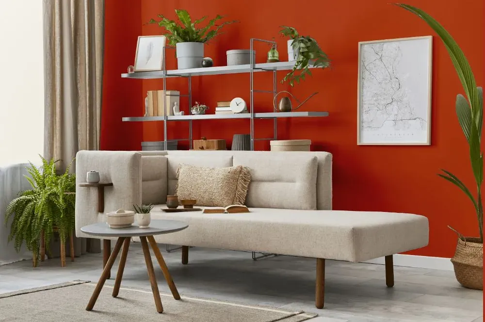Benjamin Moore Fireball Orange living room