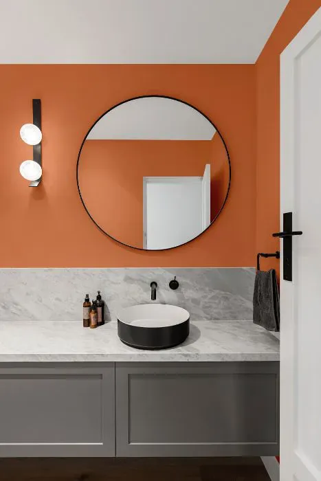 Benjamin Moore Flamingo Orange minimalist bathroom