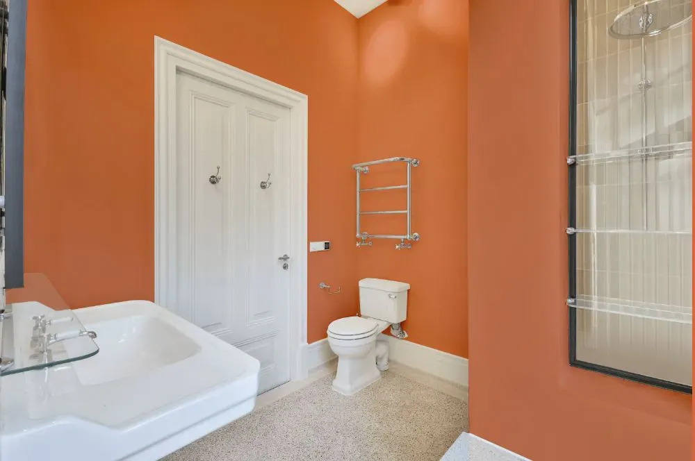 Benjamin Moore Flamingo Orange bathroom