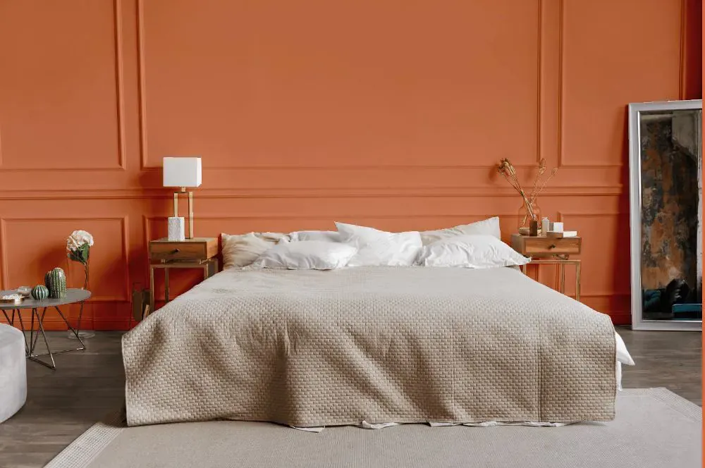 Benjamin Moore Flamingo Orange bedroom