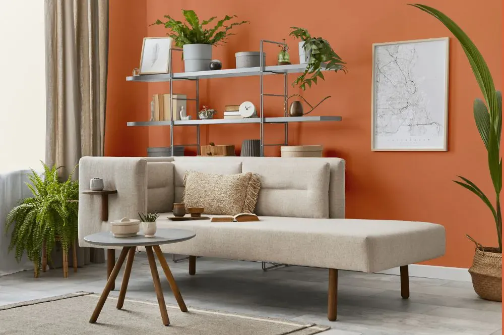 Benjamin Moore Flamingo Orange living room