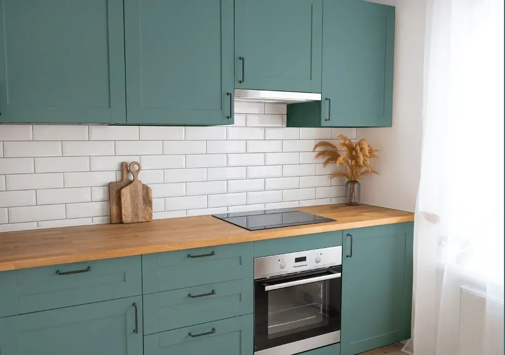 Benjamin Moore Fort Pierce Green kitchen cabinets