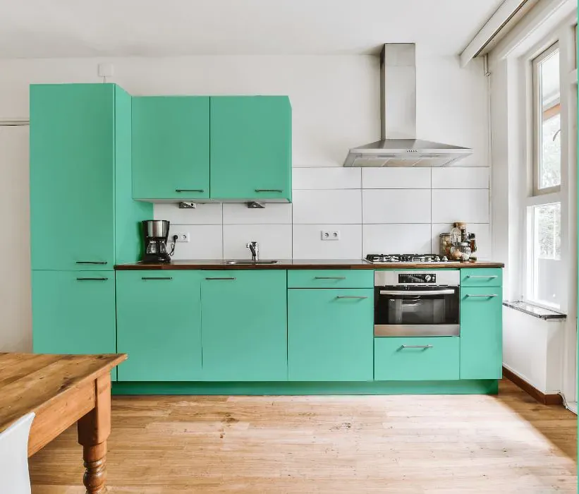 Benjamin Moore Fresh Green kitchen cabinets