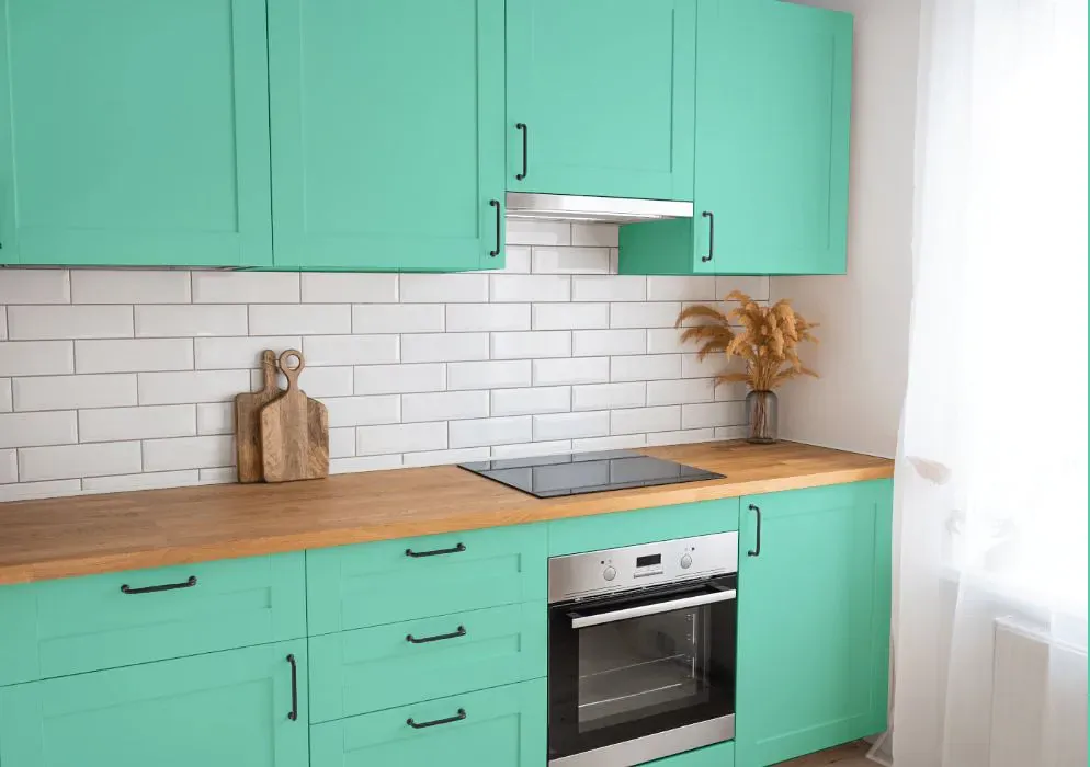 Benjamin Moore Fresh Green kitchen cabinets