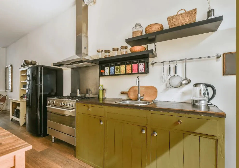 Benjamin Moore Fresh Olive kitchen cabinets