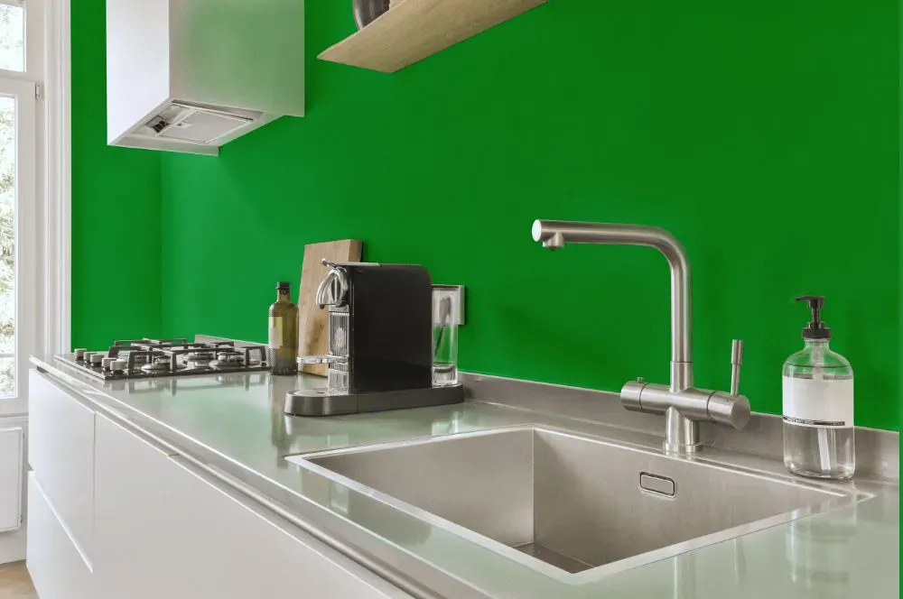 Benjamin Moore Fresh Scent Green kitchen painted backsplash