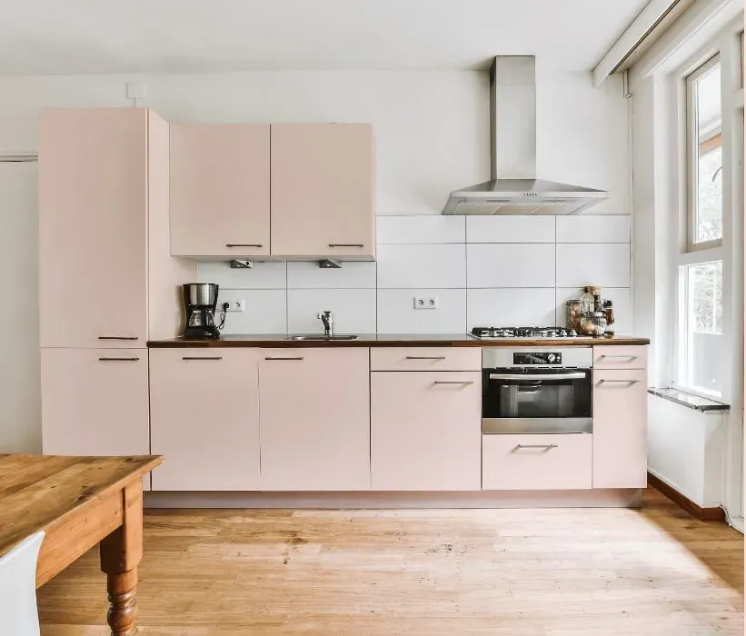 Benjamin Moore Frosty Pink kitchen cabinets