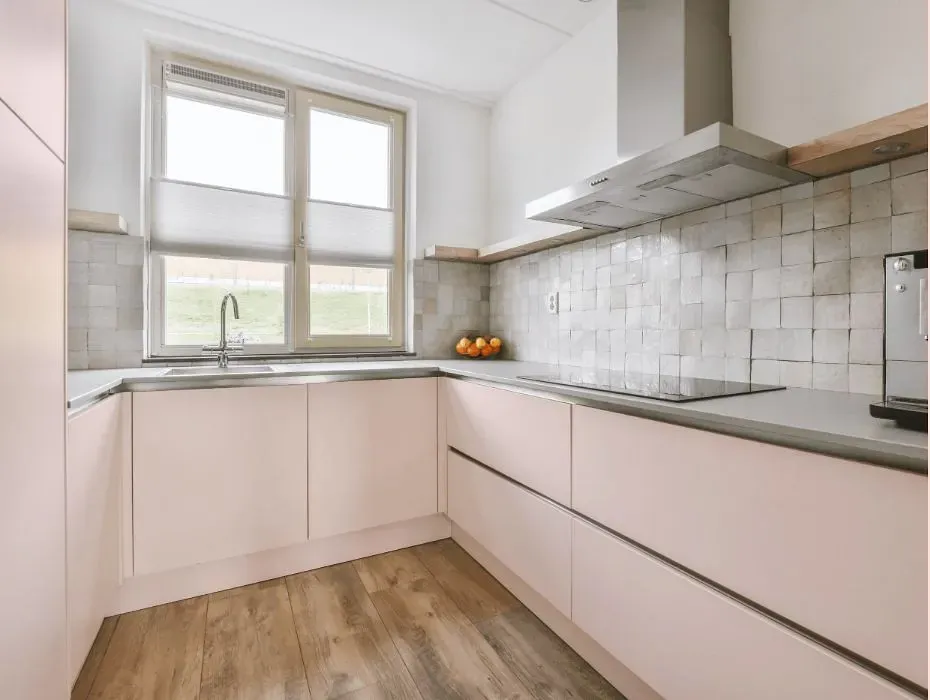 Benjamin Moore Frosty Pink small kitchen cabinets