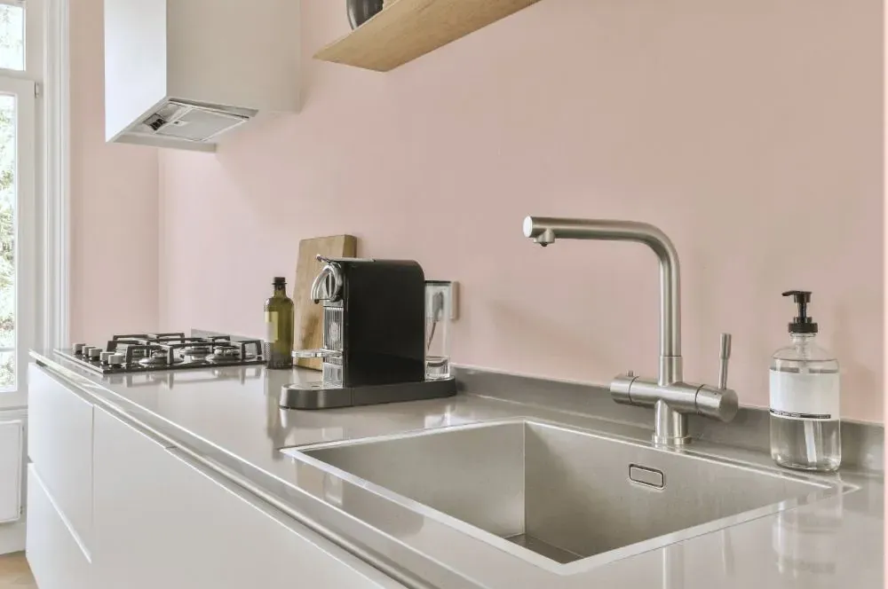 Benjamin Moore Frosty Pink kitchen painted backsplash