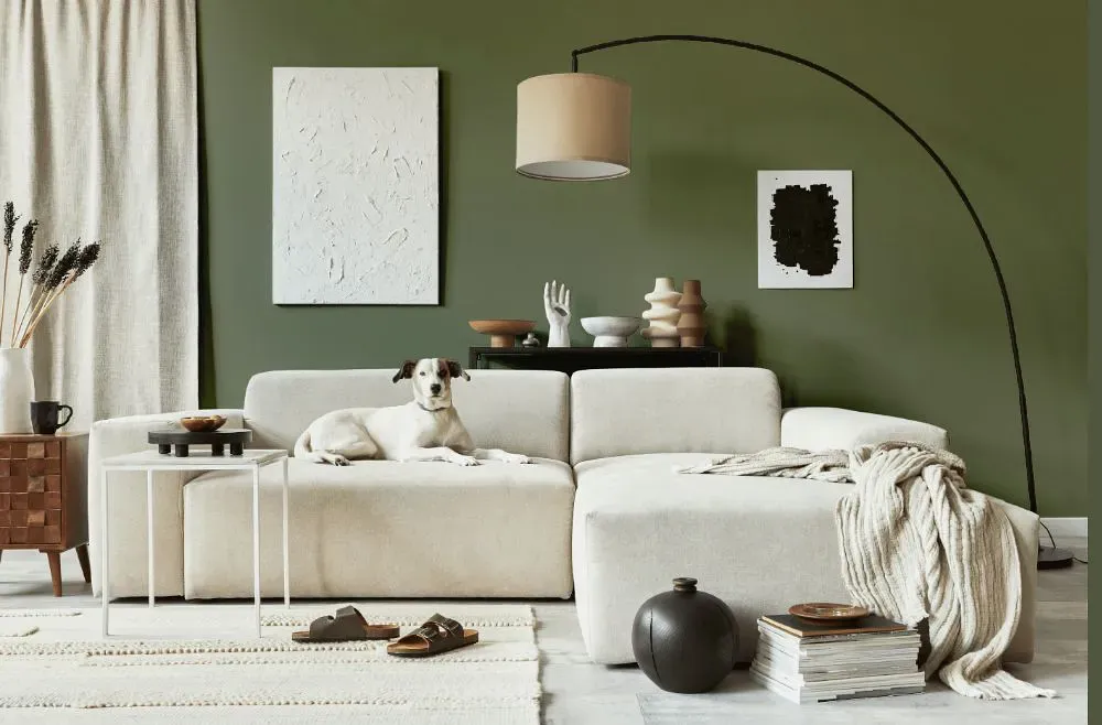 Benjamin Moore Galápagos Green cozy living room