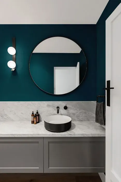 Benjamin Moore Galápagos Turquoise minimalist bathroom