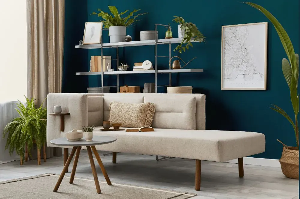 Benjamin Moore Galápagos Turquoise living room