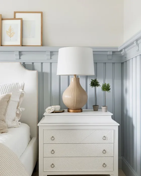 Benjamin Moore Gentle Gray bedroom panelling 