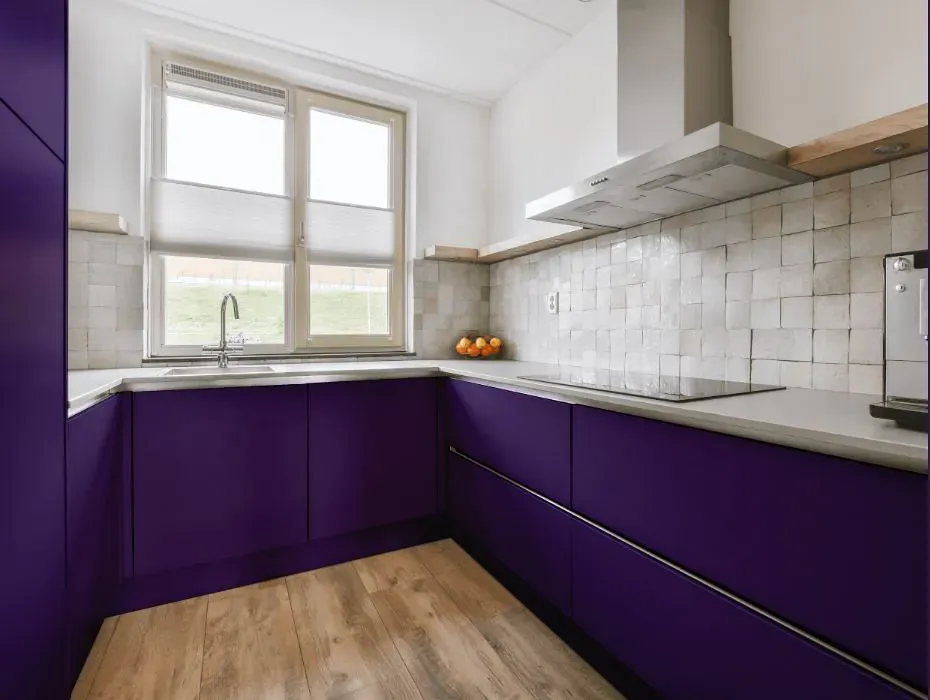 Benjamin Moore Gentle Violet small kitchen cabinets
