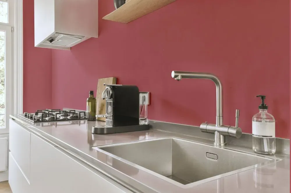 Benjamin Moore Genuine Pink kitchen painted backsplash