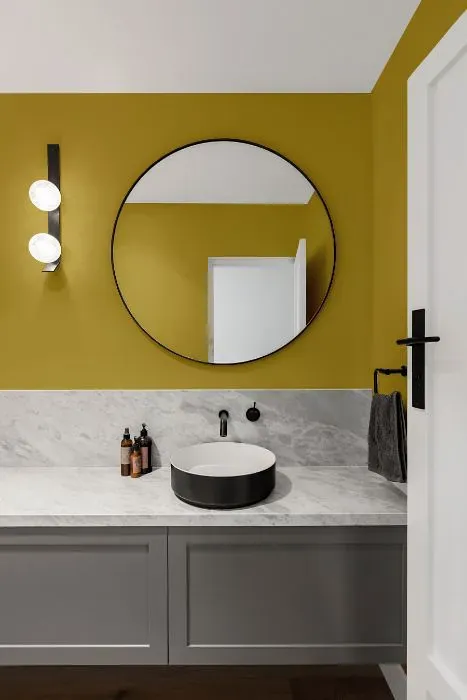 Benjamin Moore Gibson Gold minimalist bathroom